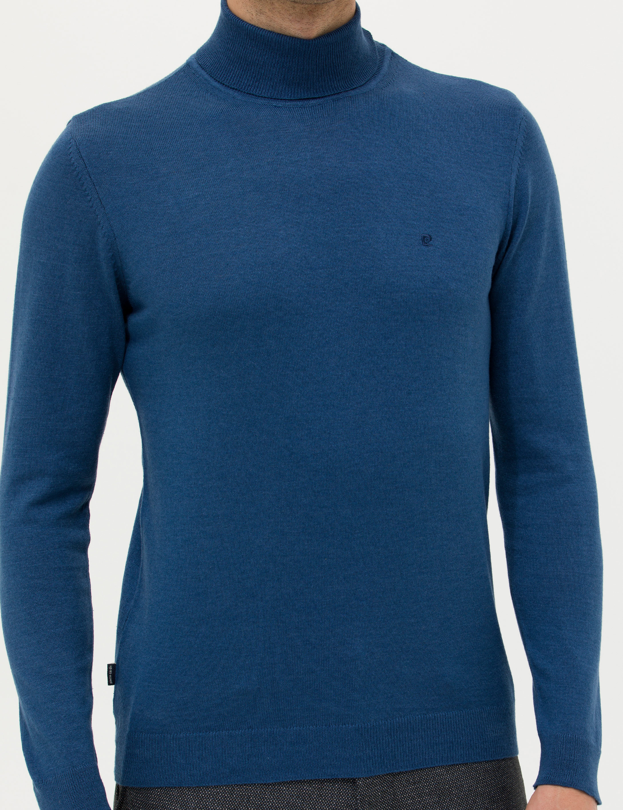 Pierre Cardin İndigo Melanj Slim Fit Balıkçı Yaka Basic Triko Kazak görsel 6
