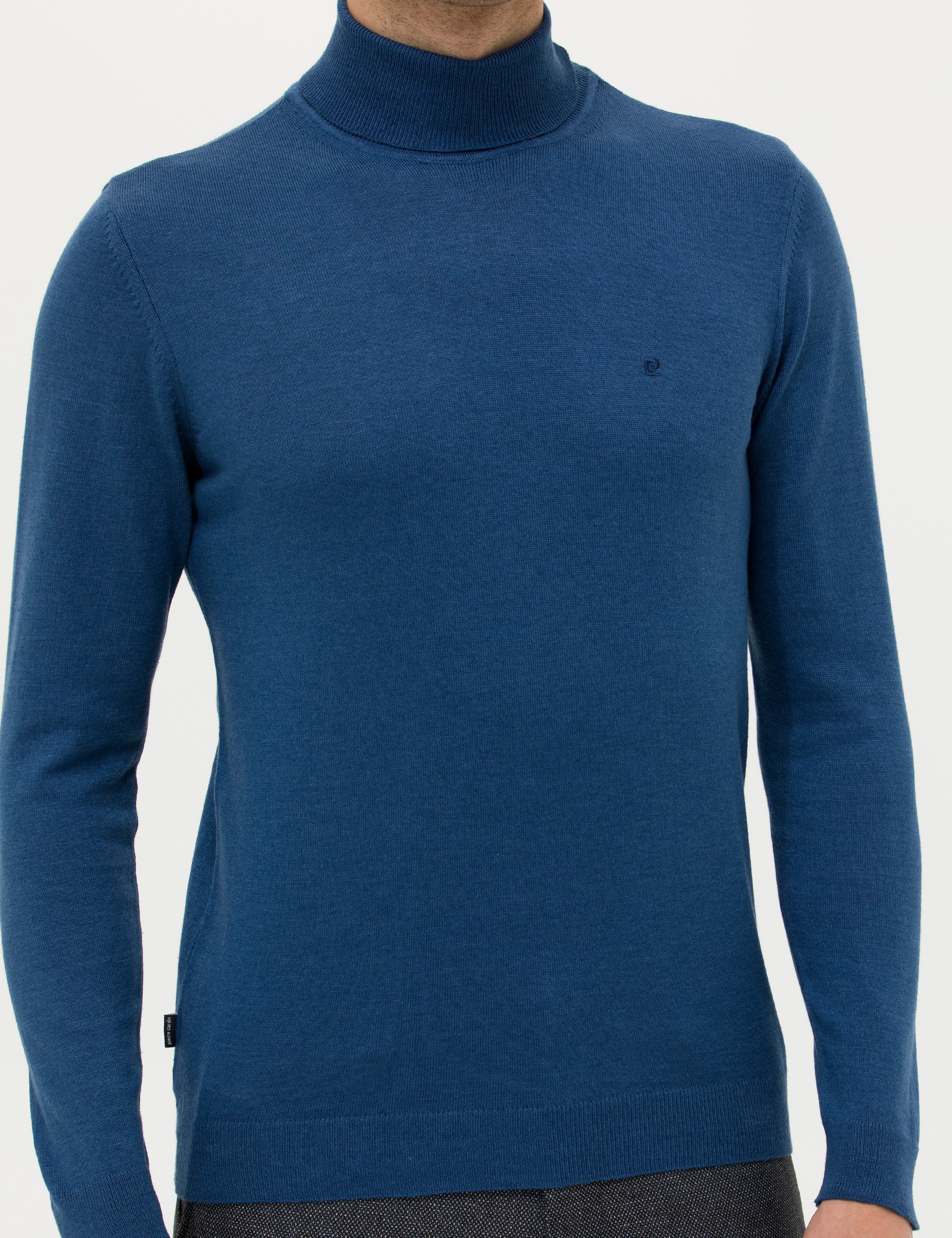 İndigo Melanj Slim Fit Balıkçı Yaka Basic Triko Kazak
