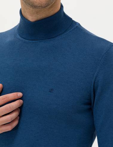 İndigo Melanj Slim Fit Balıkçı Yaka Basic Triko Kazak