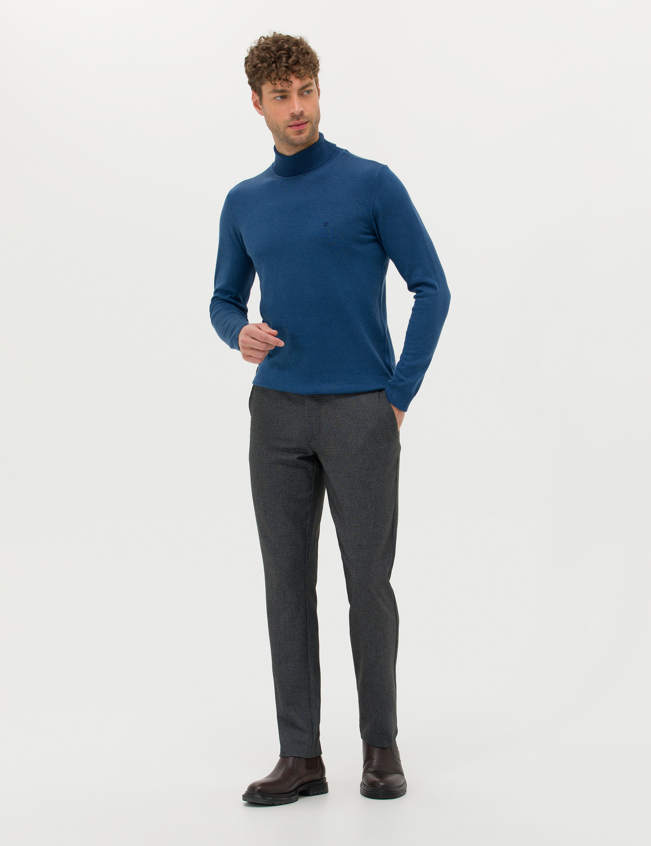 Pierre Cardin İndigo Melanj Slim Fit Balıkçı Yaka Basic Triko Kazak görsel 3