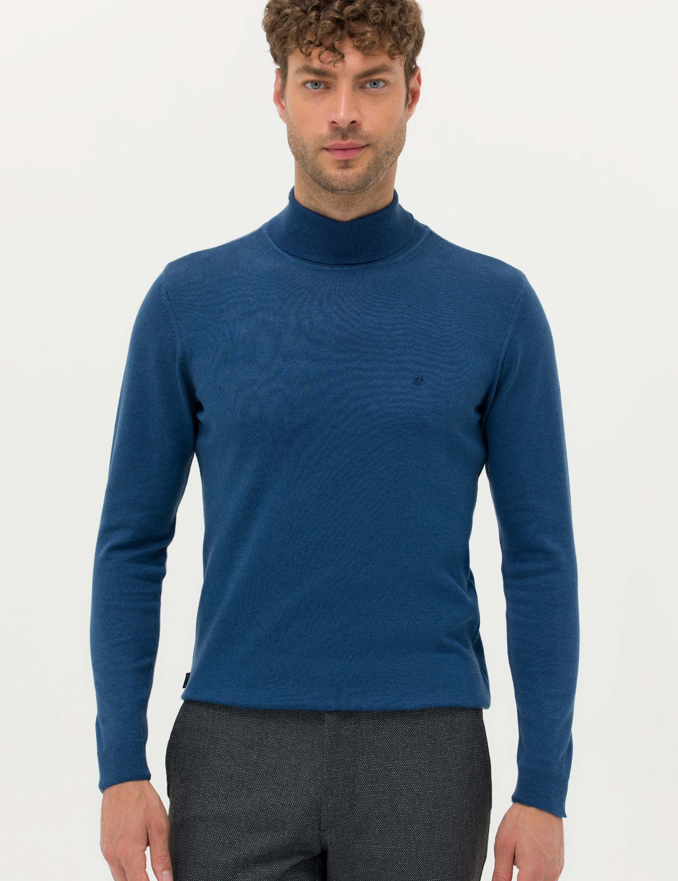 Pierre Cardin İndigo Melanj Slim Fit Balıkçı Yaka Basic Triko Kazak görsel 4