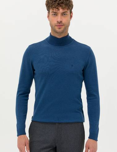 İndigo Melanj Slim Fit Balıkçı Yaka Basic Triko Kazak
