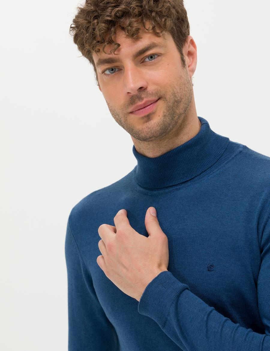 İndigo Melanj Slim Fit Balıkçı Yaka Basic Triko Kazak
