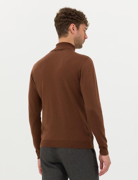 Kahverengi Slim Fit Balıkçı Yaka Basic Triko Kazak - 50276531061