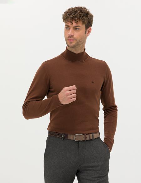Kahverengi Slim Fit Balıkçı Yaka Basic Triko Kazak - 50276531061