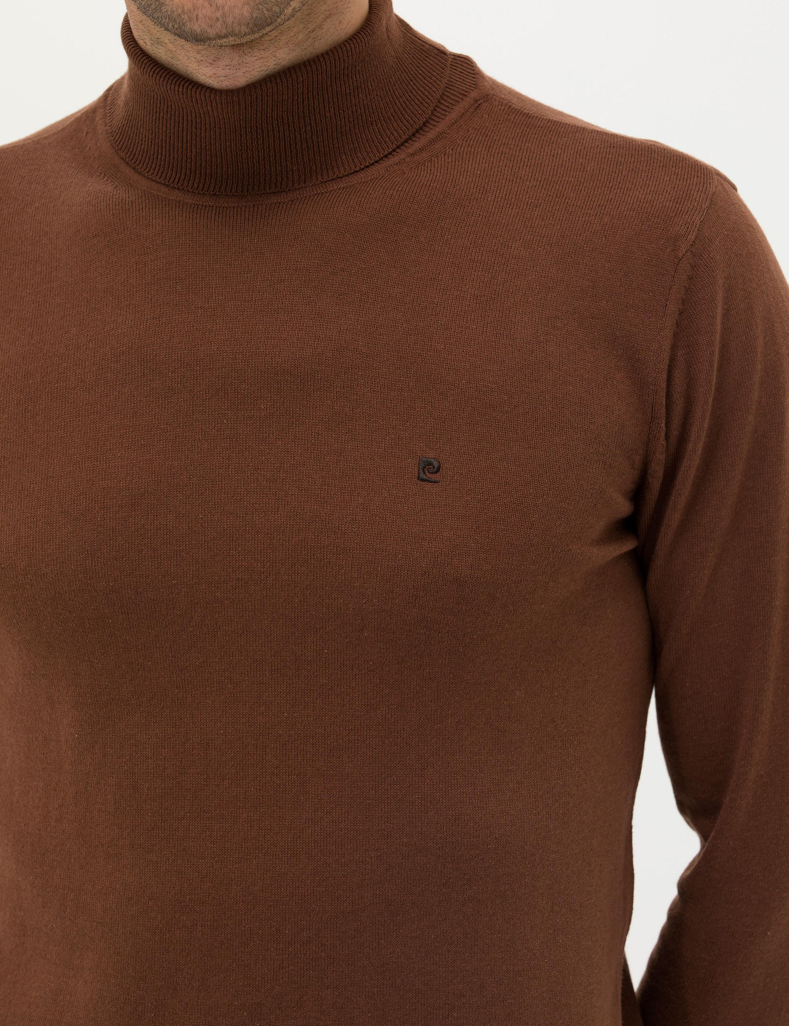 Kahverengi Slim Fit Balıkçı Yaka Basic Triko Kazak