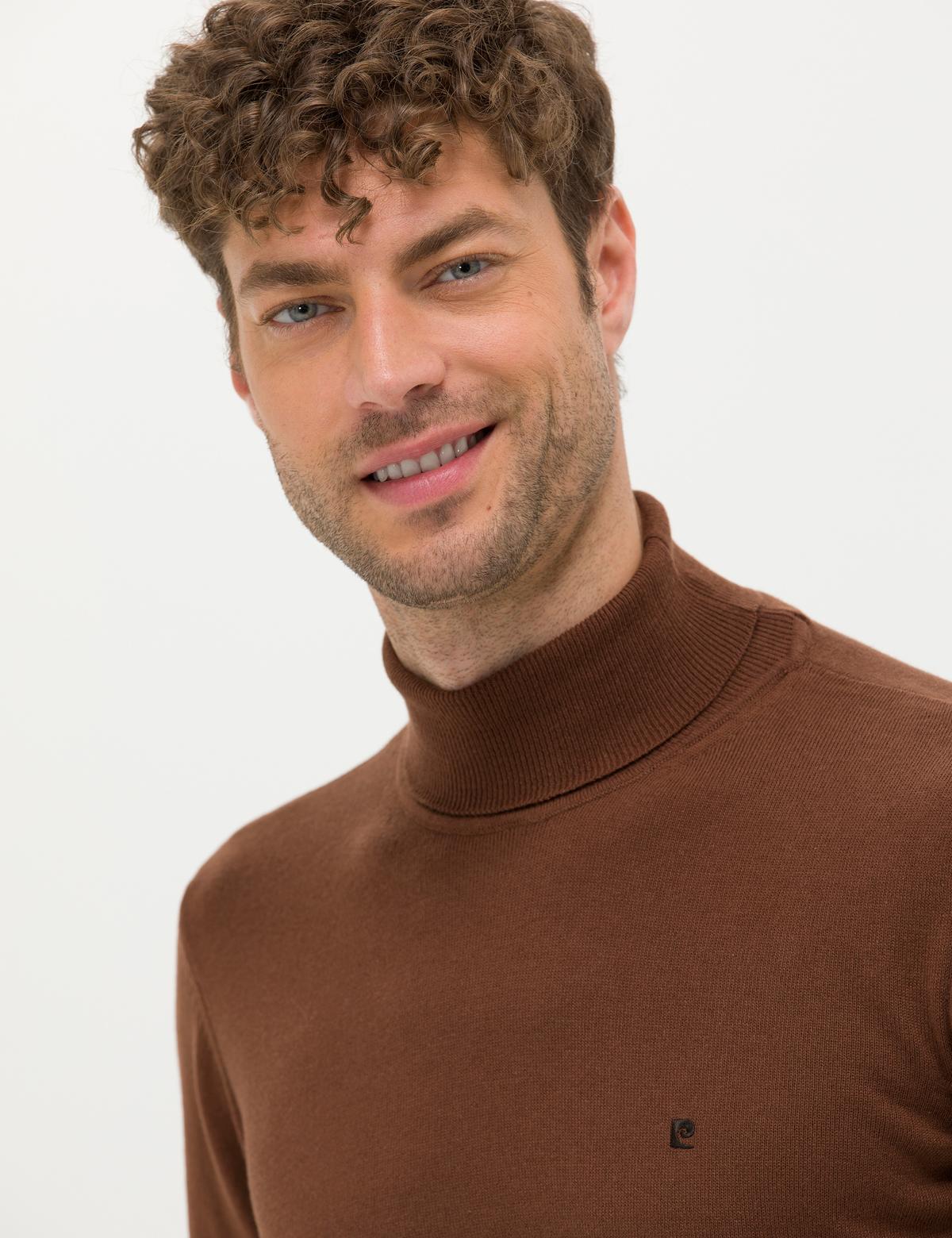 Kahverengi Slim Fit Balıkçı Yaka Basic Triko Kazak - 50276531061