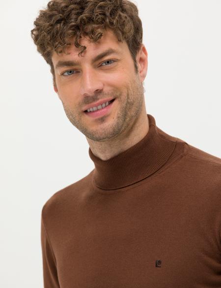 Kahverengi Slim Fit Balıkçı Yaka Basic Triko Kazak - 50276531061