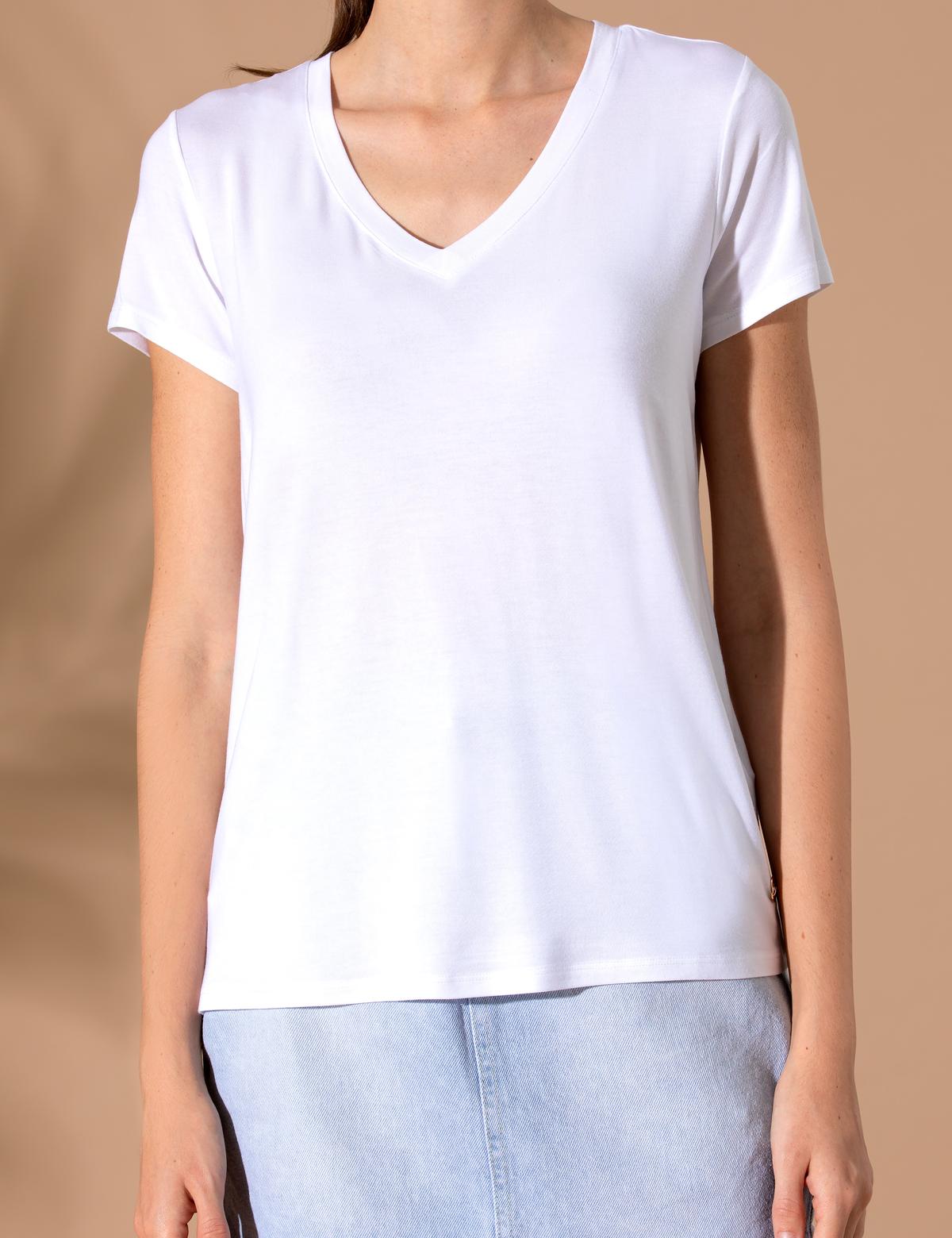 Beyaz Comfort Fit V Yaka Basic Tişört - 50269345001