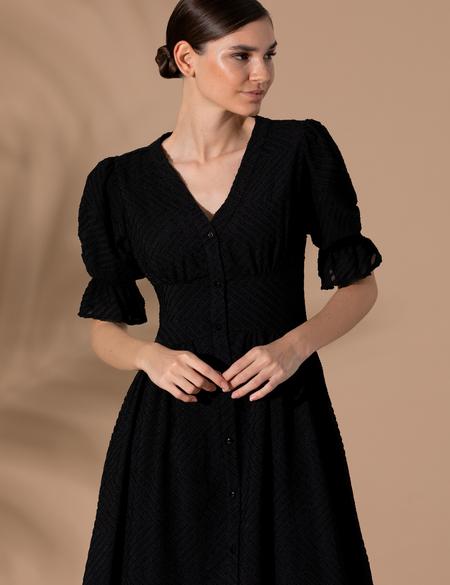 Siyah Regular Fit Dokuma Elbise - 50262635039