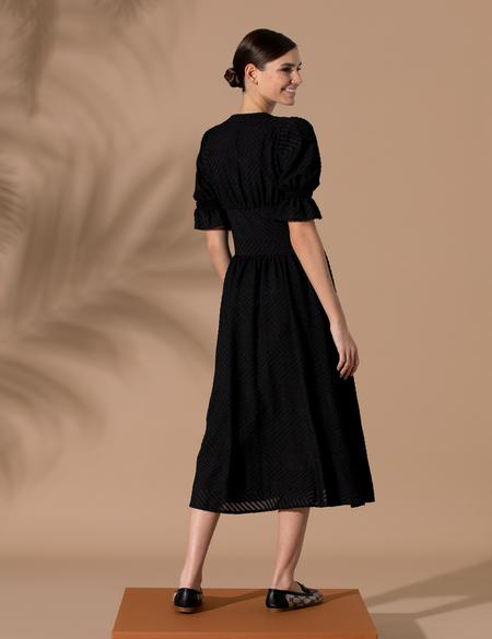 Siyah Regular Fit Dokuma Elbise - 50262635039