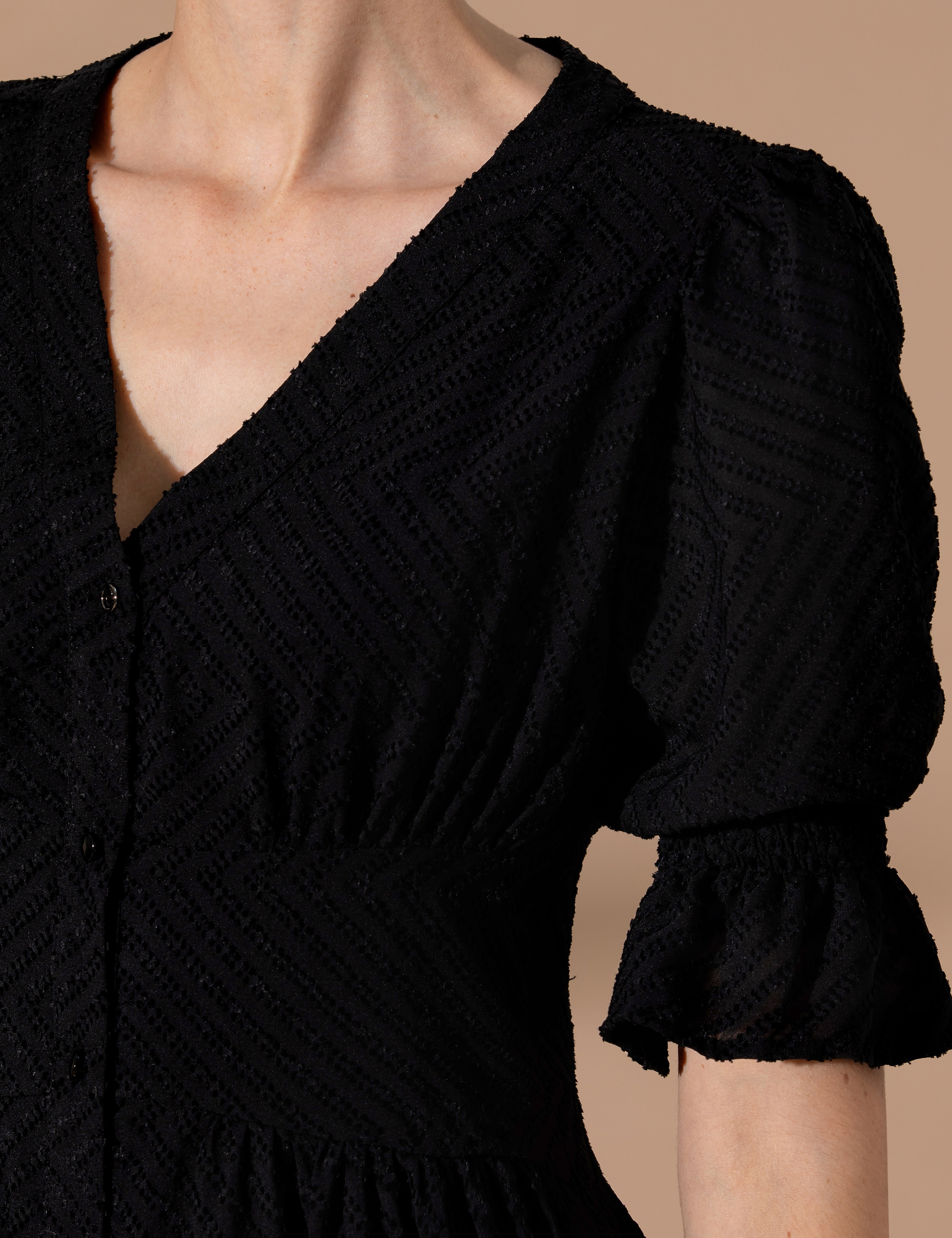 Siyah Regular Fit Dokuma Elbise - Image 7