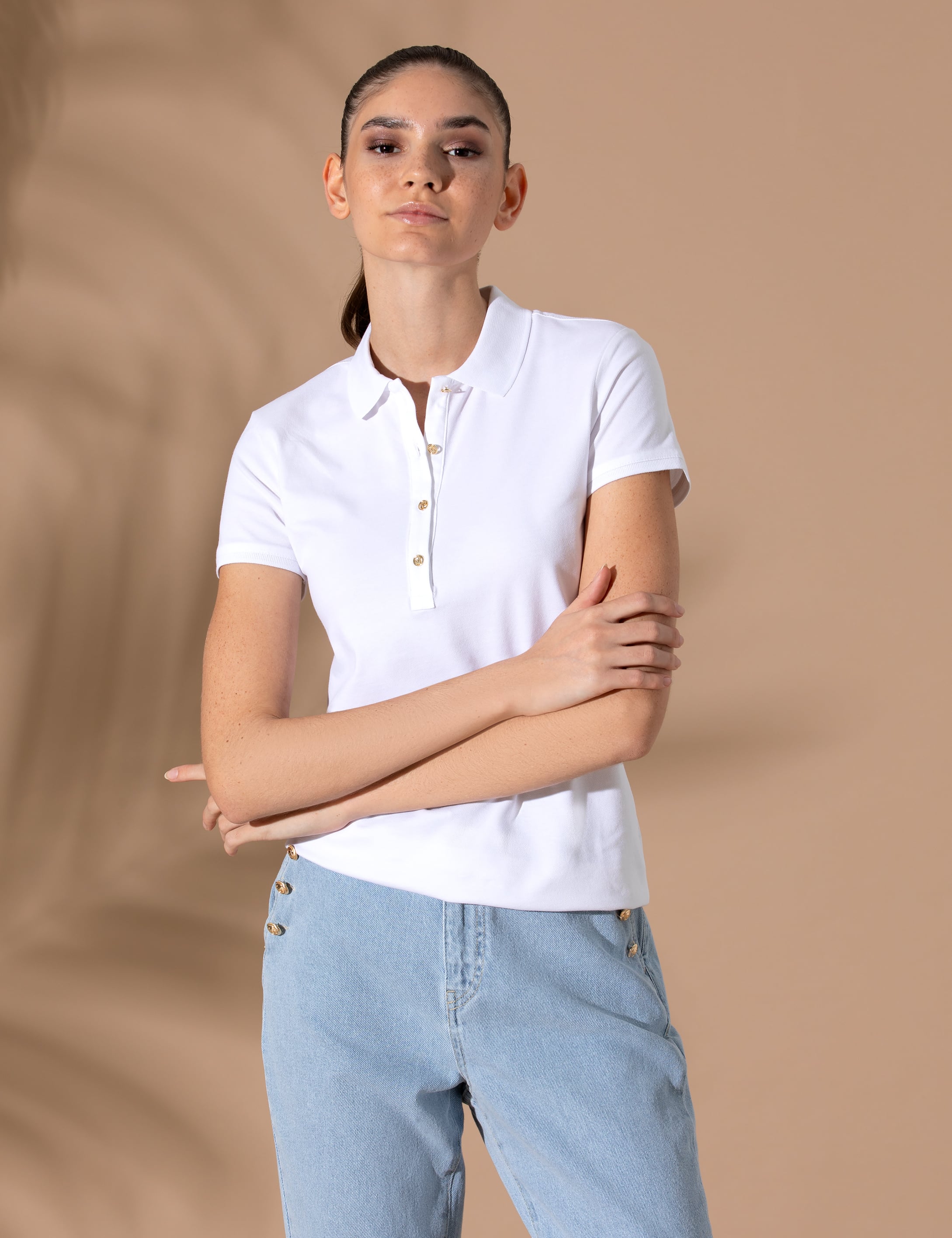 Beyaz Slim Fit Polo Yaka Basic Tişört