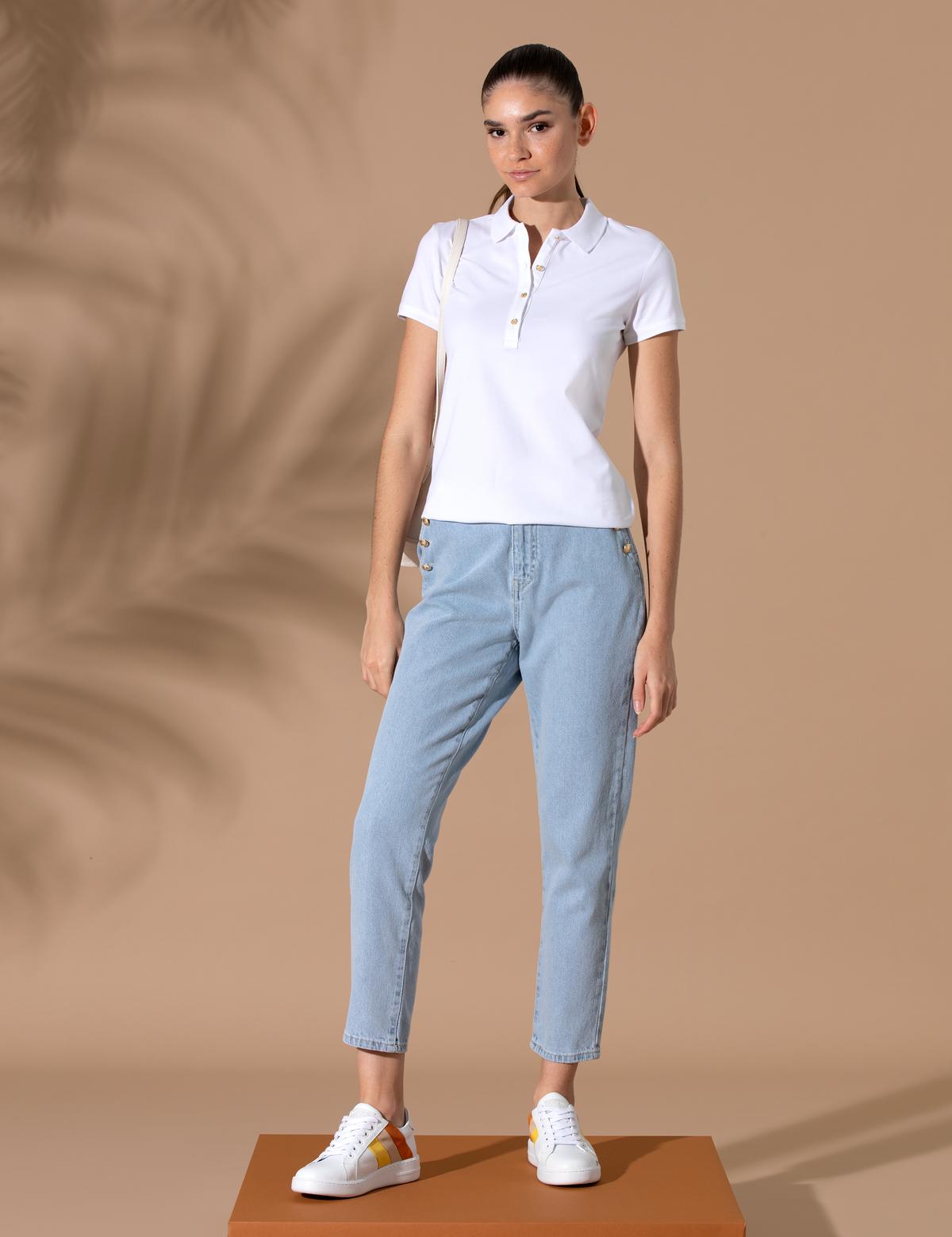 Beyaz Slim Fit Polo Yaka Basic Tişört