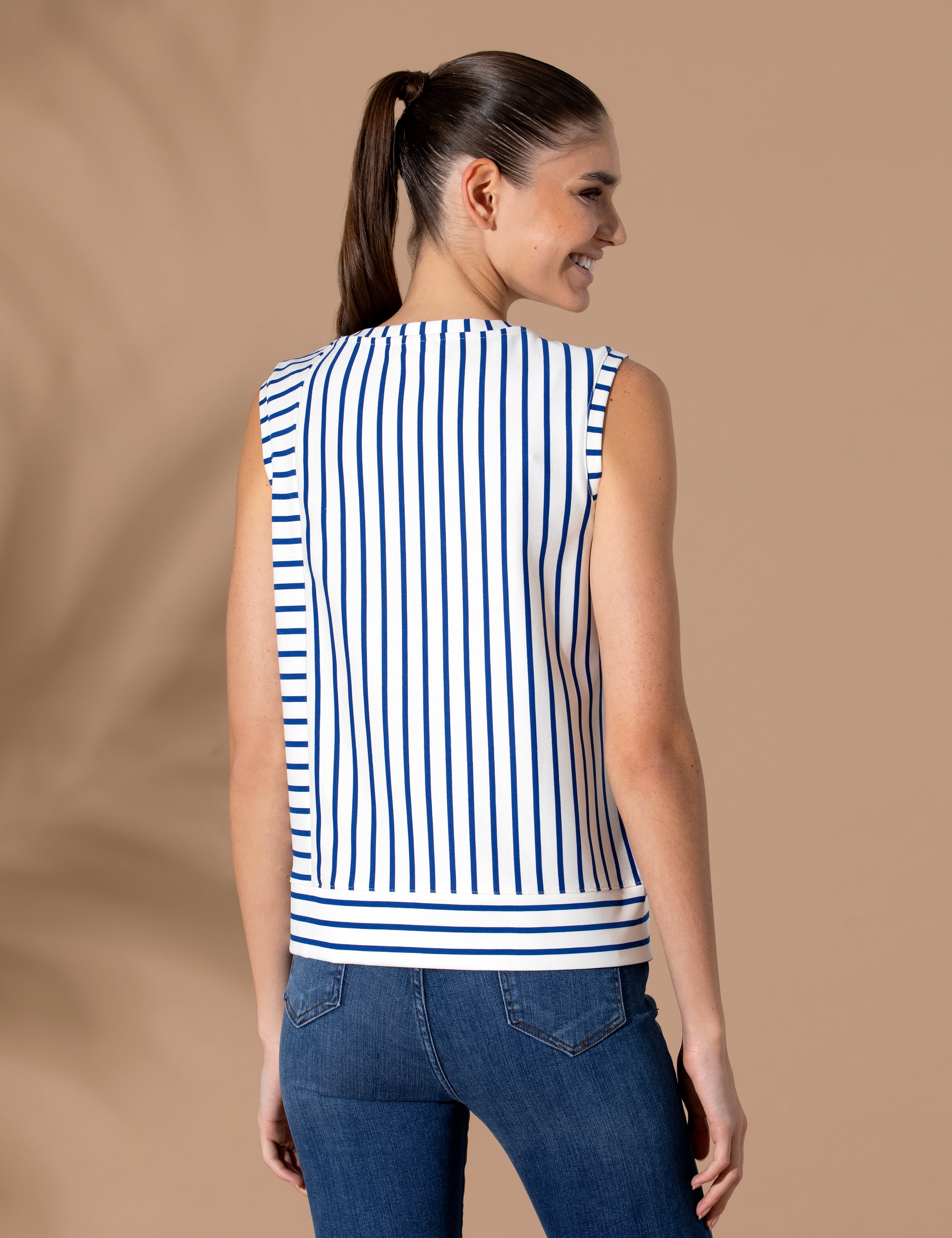 İndigo Çizgili Comfort Fit Kolsuz Tişört