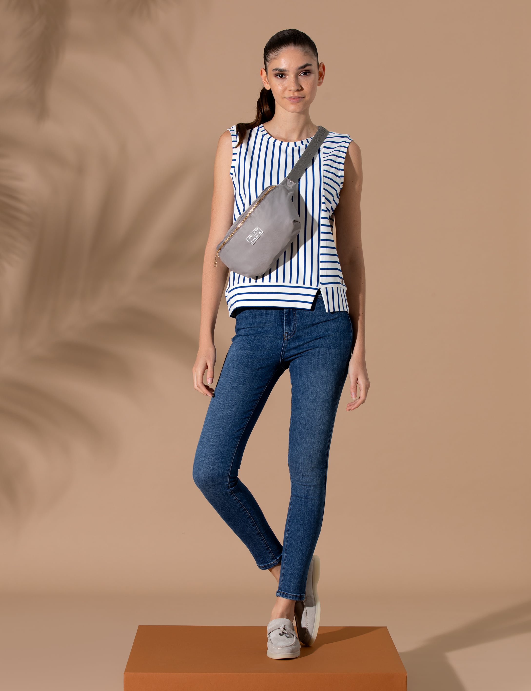 İndigo Çizgili Comfort Fit Kolsuz Tişört