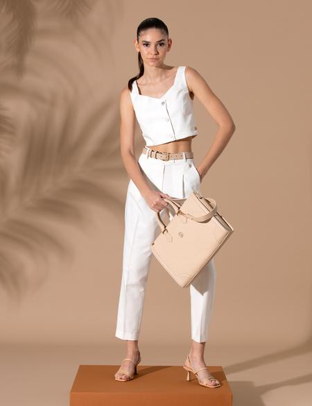 Ekru Crop Top Bluz - 50263098051