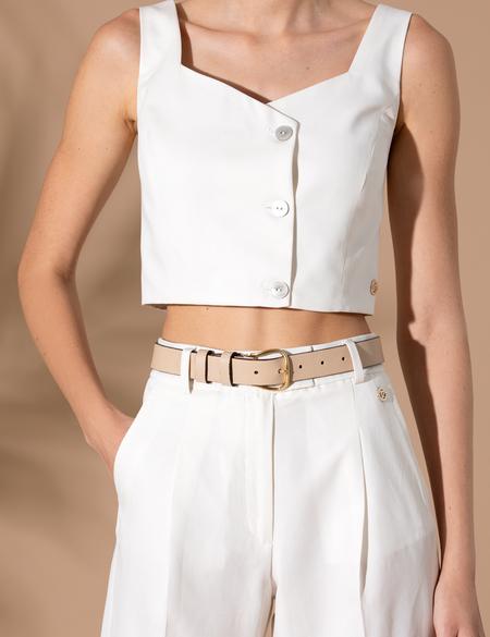 Ekru Crop Top Bluz - 50263098051