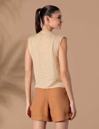 Bej Regular Fit Kolsuz Bluz