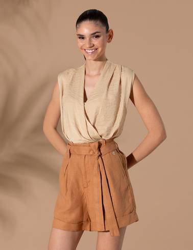 Bej Regular Fit Kolsuz Bluz
