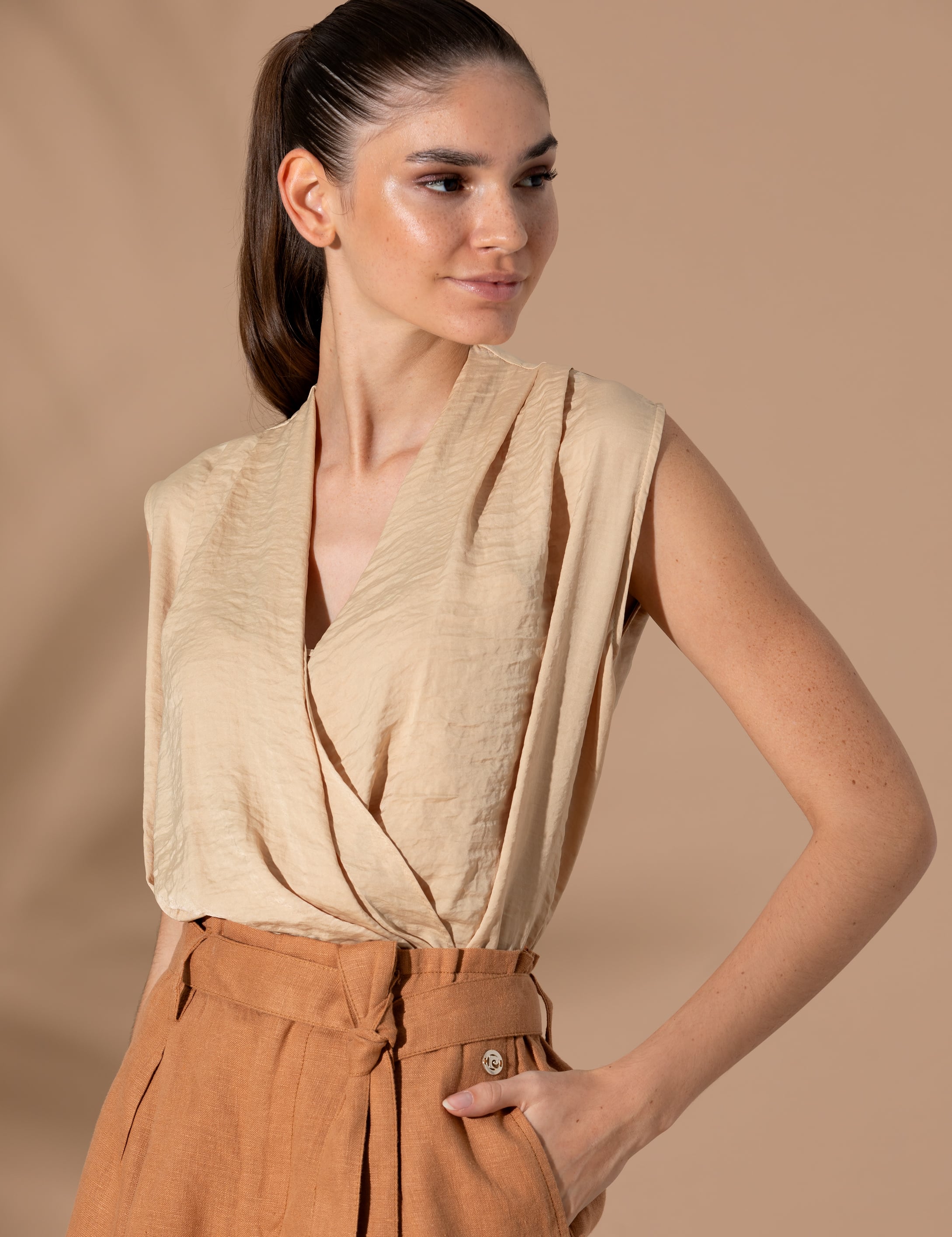 Pierre Cardin Bej Regular Fit Kolsuz Bluz görsel 2