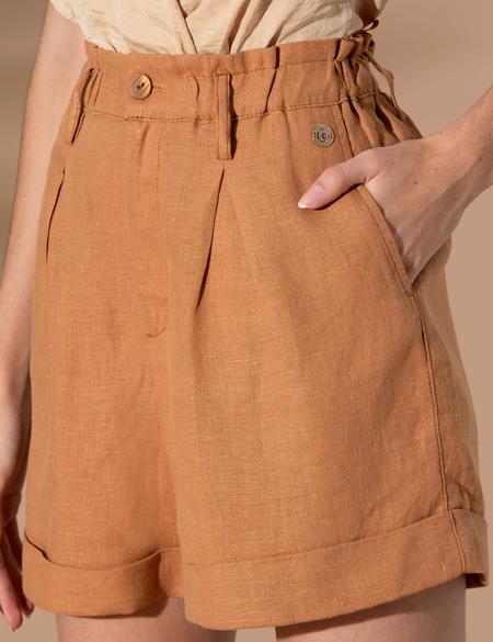 Kahverengi Keten Oversize Bermuda Şort - 50262678031