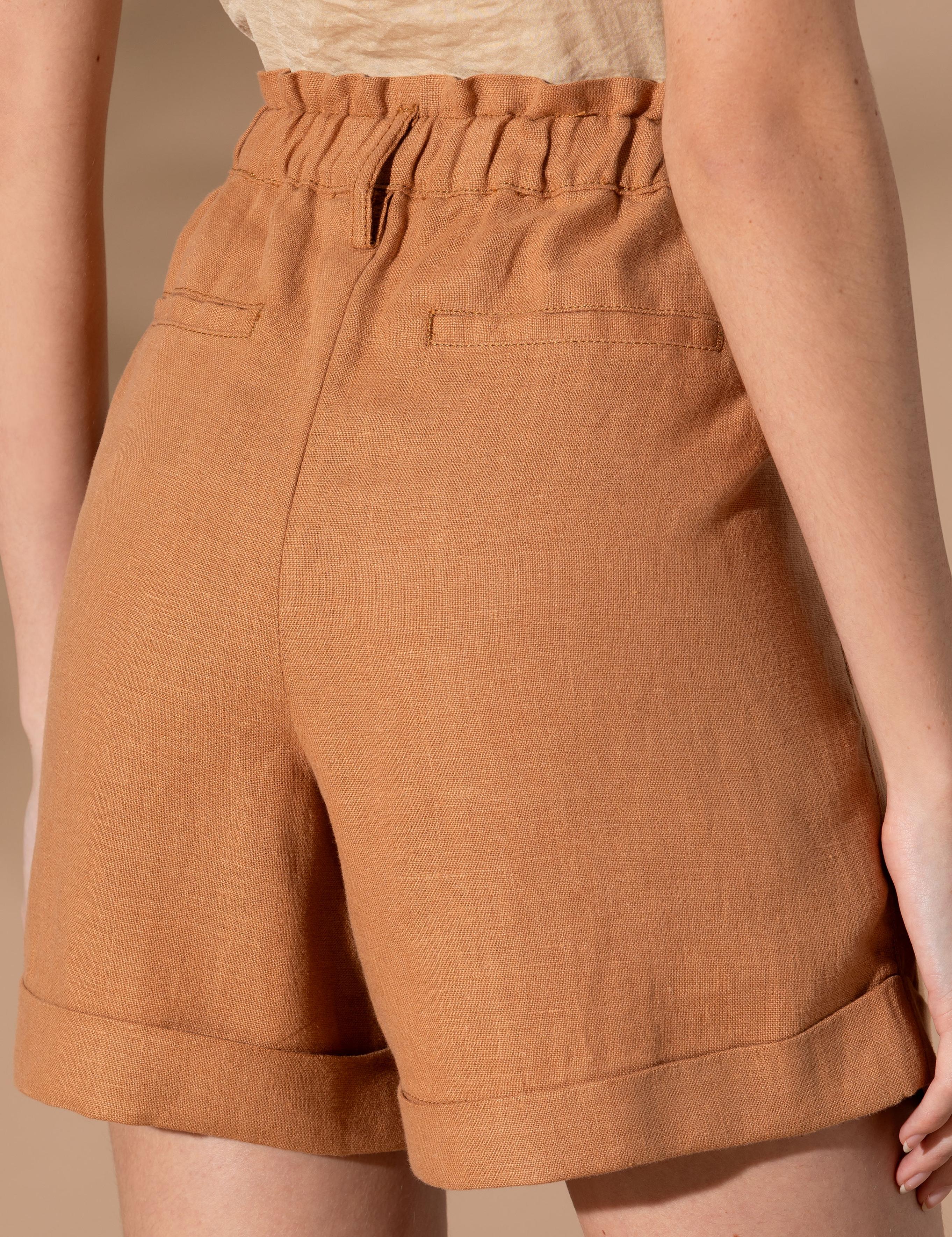 Kahverengi Keten Oversize Bermuda Şort