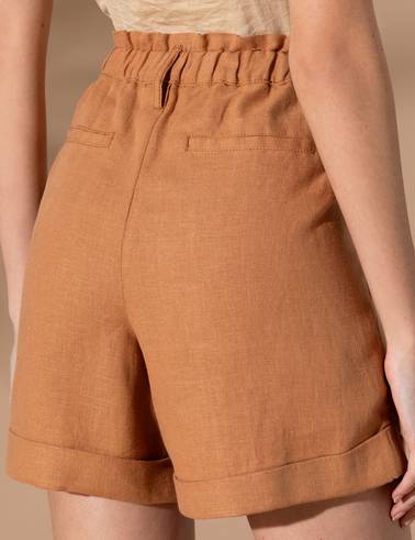 Kahverengi Keten Oversize Bermuda Şort