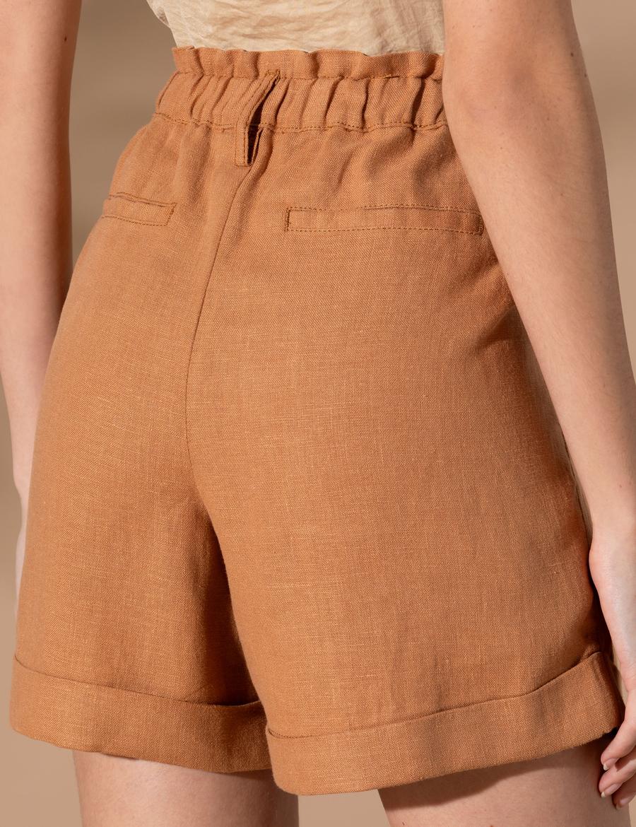 Kahverengi Keten Oversize Bermuda Şort