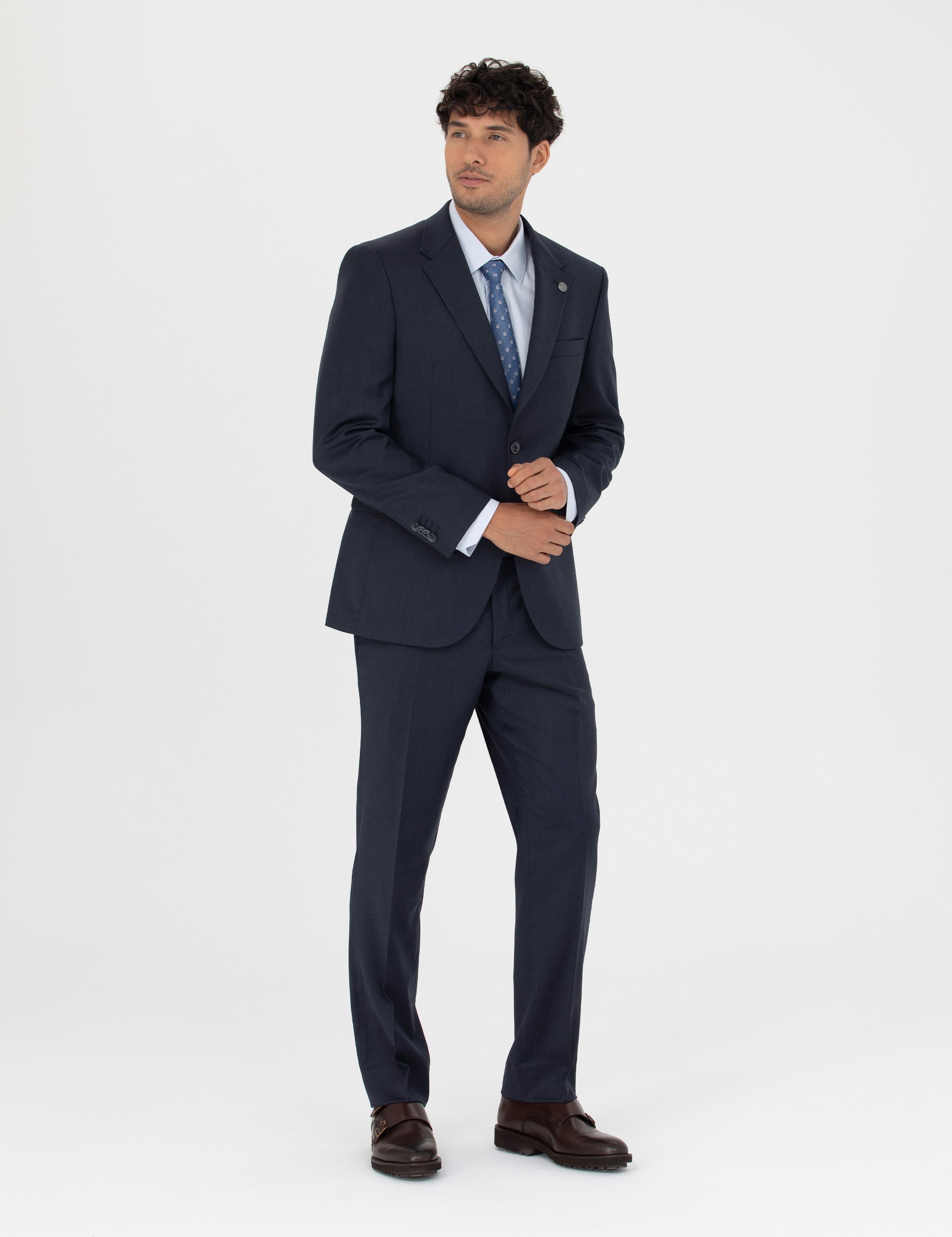 %100 Yün Lacivert Slim Fit Takım Elbise