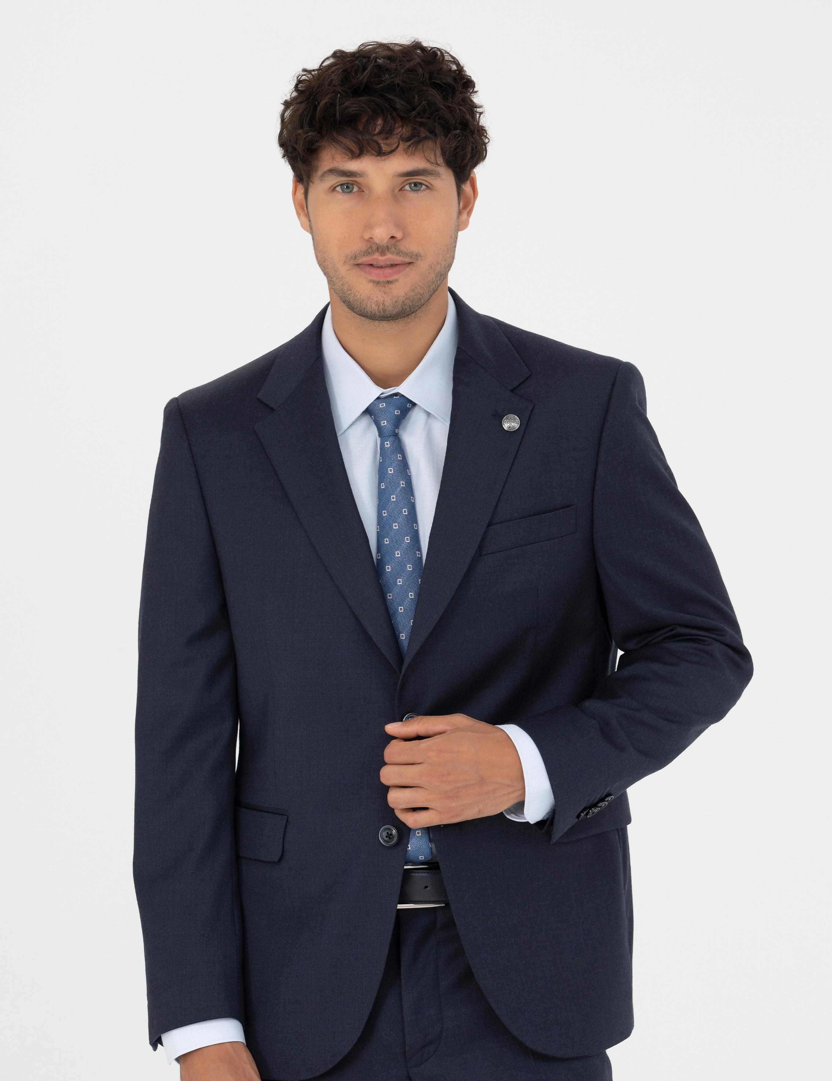 %100 Yün Lacivert Slim Fit Takım Elbise