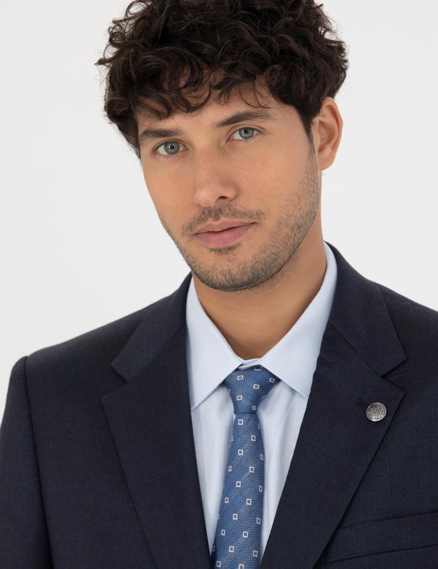 %100 Yün Lacivert Slim Fit Takım Elbise