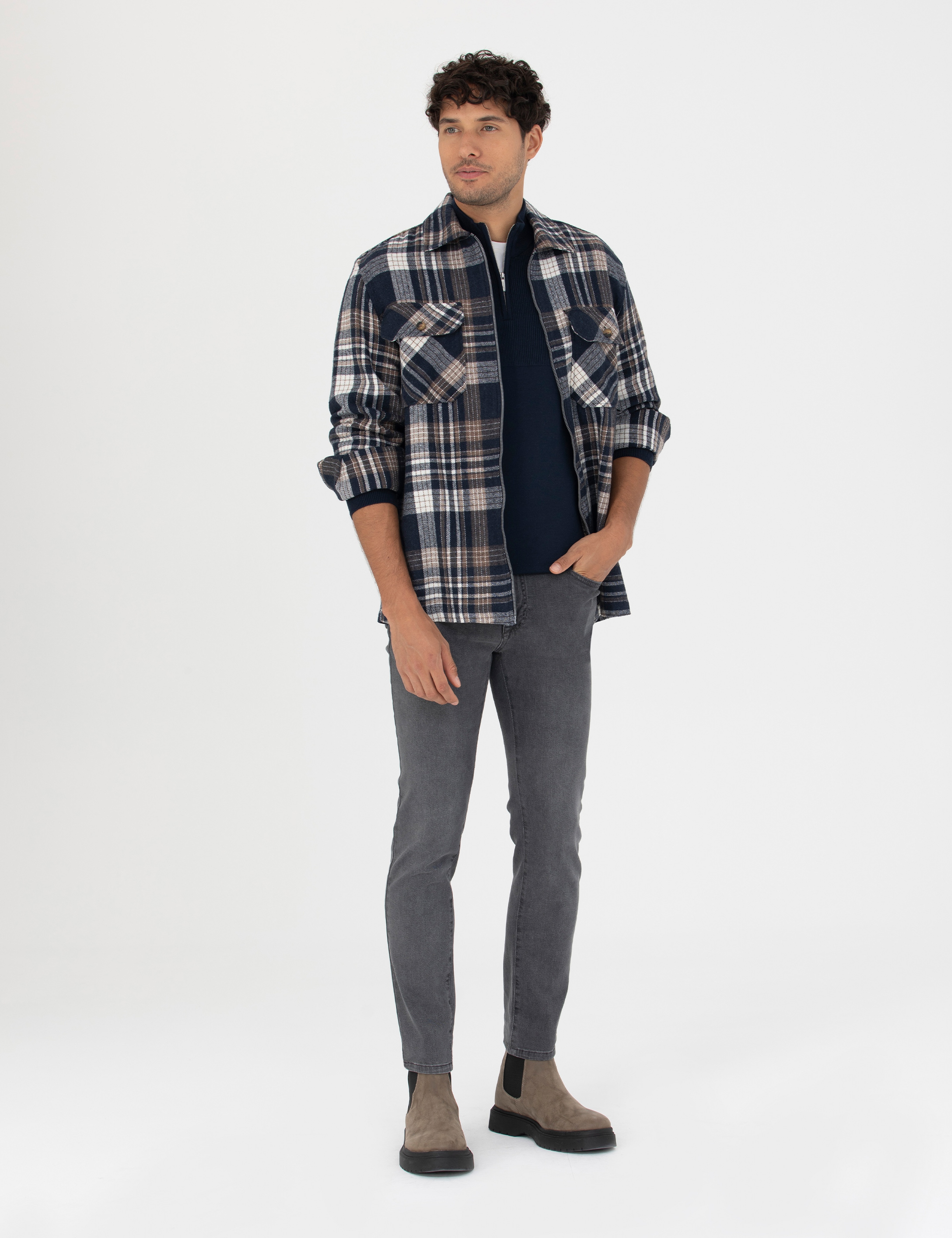 Antrasit Slim Fit Jean Pantolon - Image 1