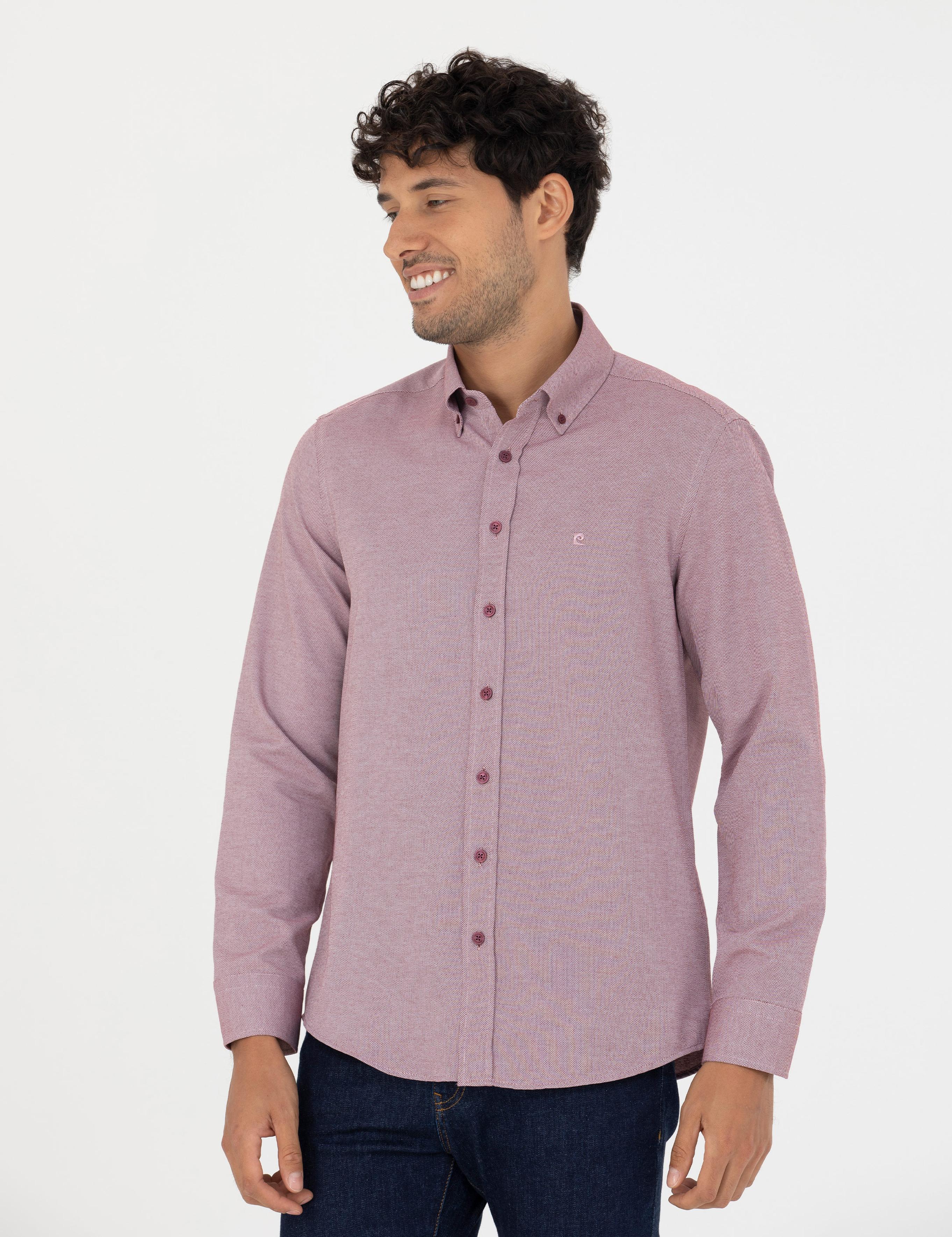 Bordo Slim Fit Uzun Kollu Gömlek