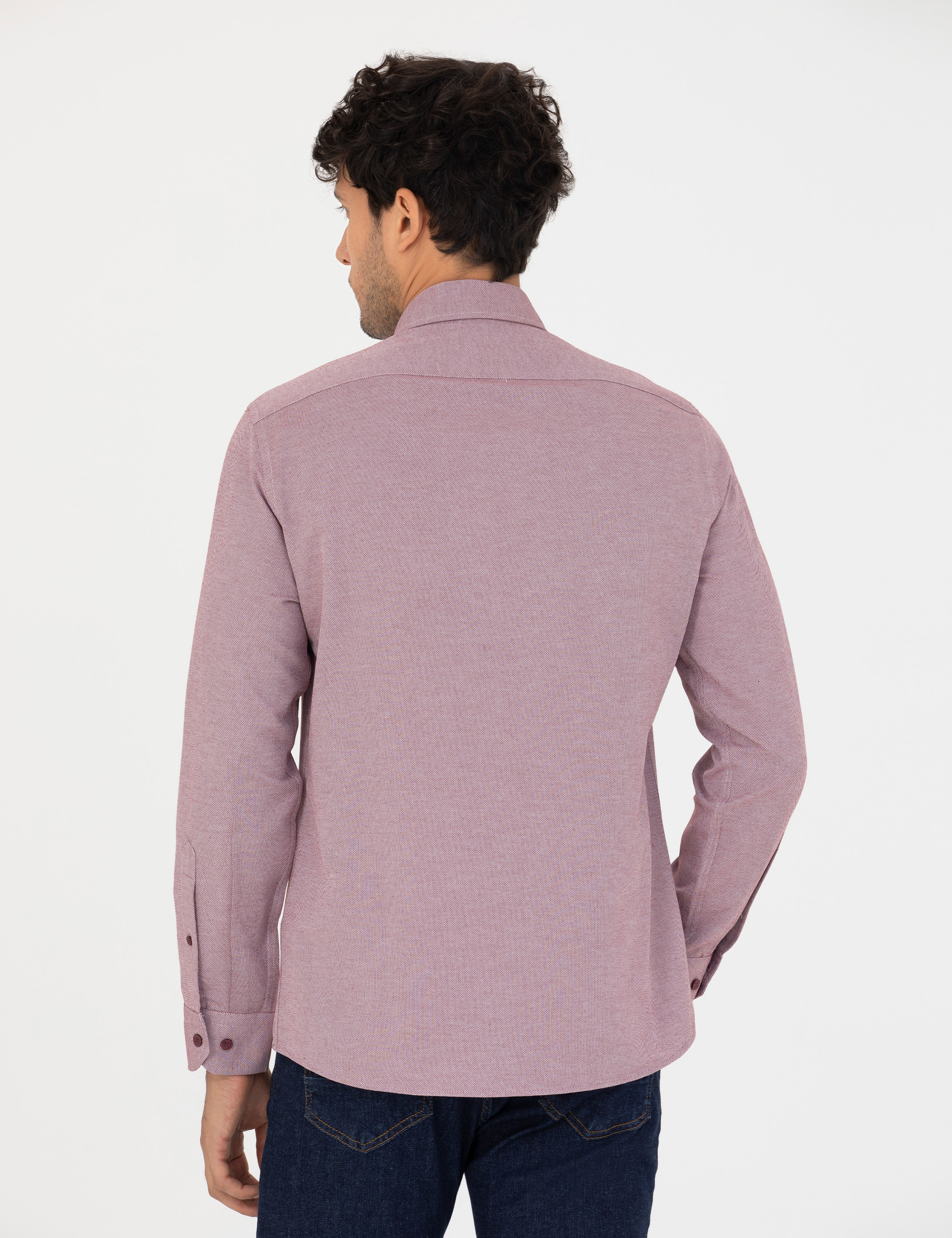 Bordo Slim Fit Uzun Kollu Gömlek - Image 5