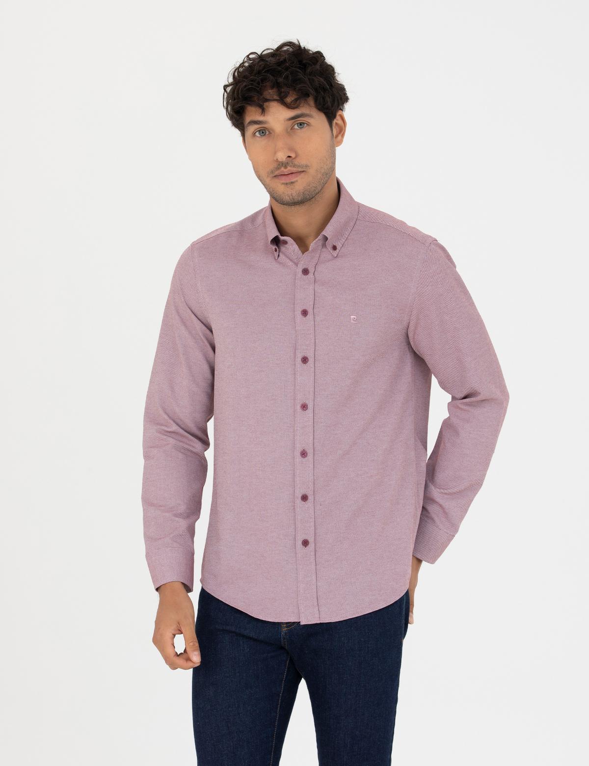 Bordo Slim Fit Uzun Kollu Gömlek