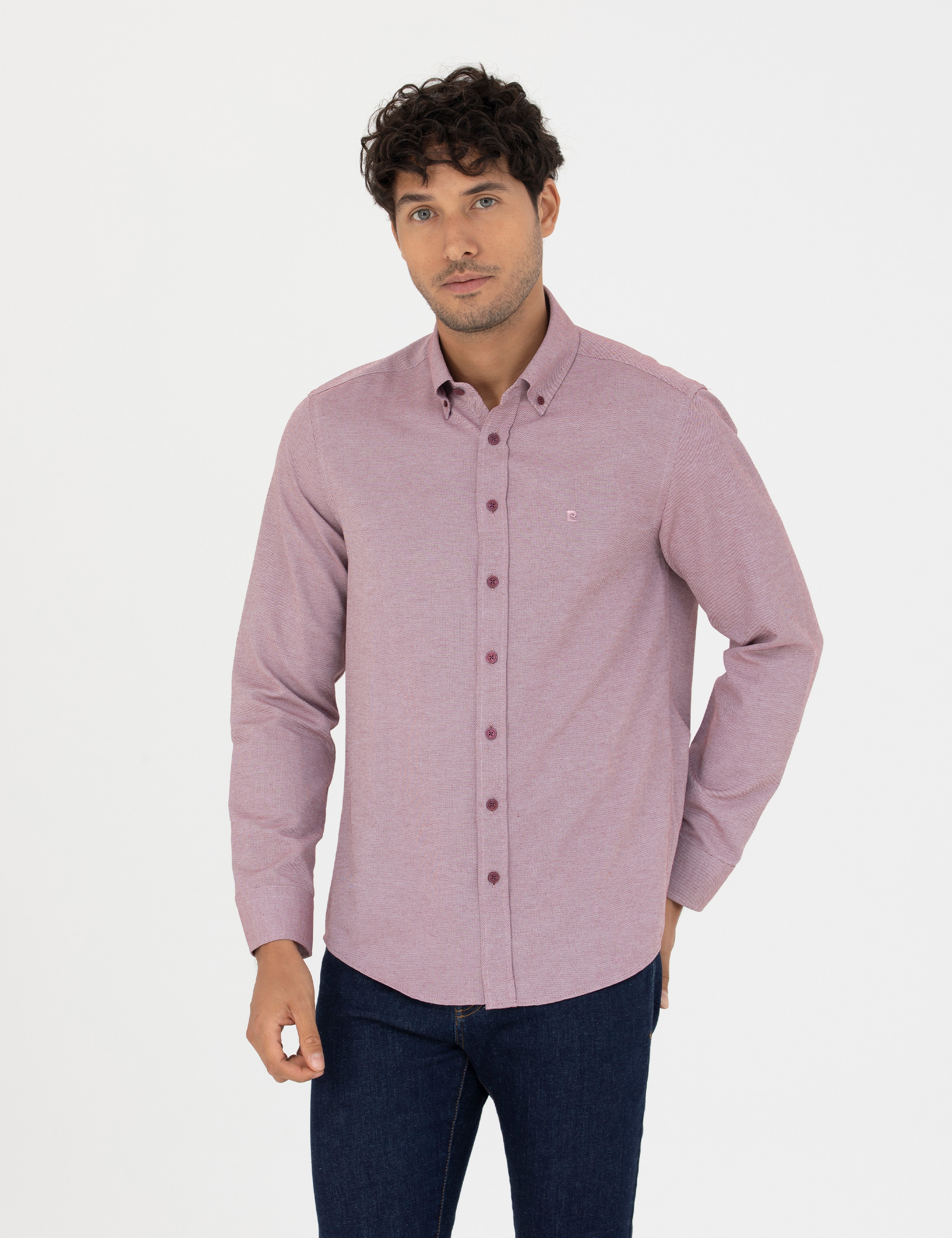Bordo Slim Fit Uzun Kollu Gömlek - Image 1