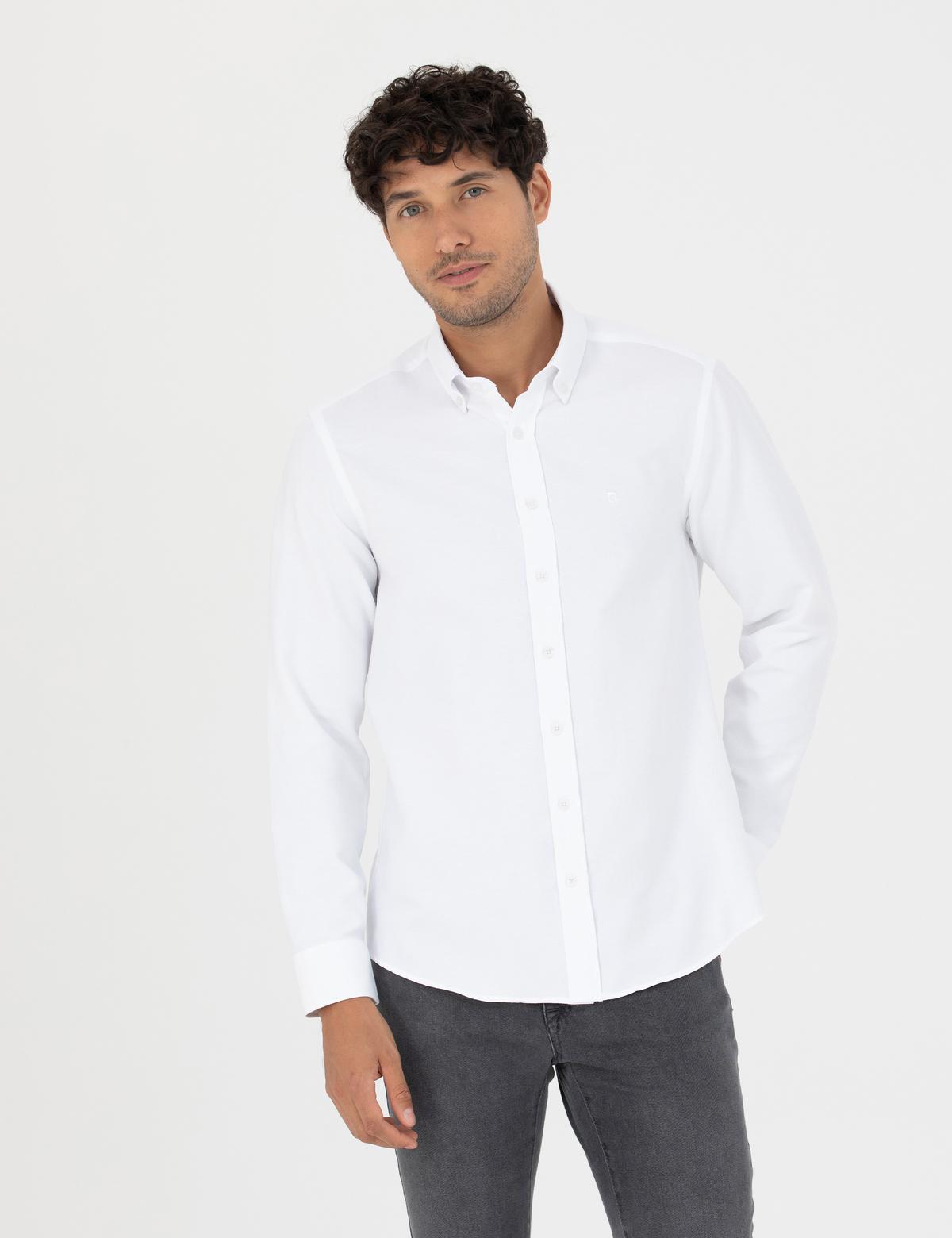 Beyaz Slim Fit Uzun Kollu Gömlek - 50275814070