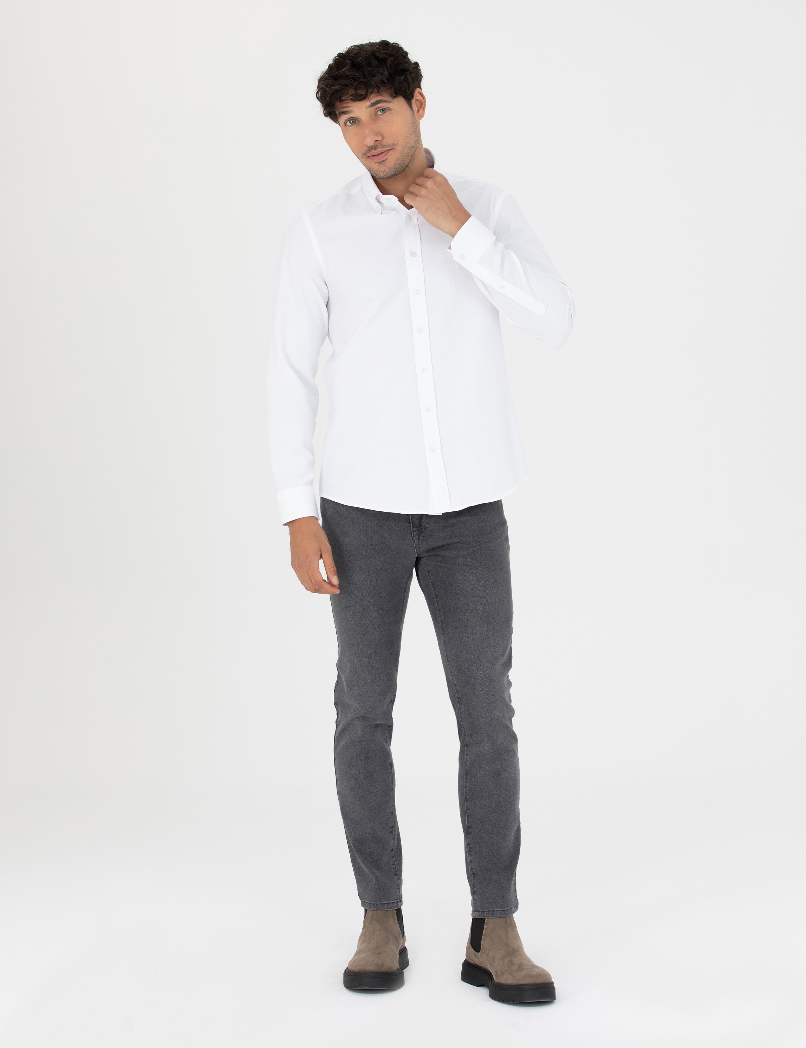 Beyaz Slim Fit Uzun Kollu Gömlek