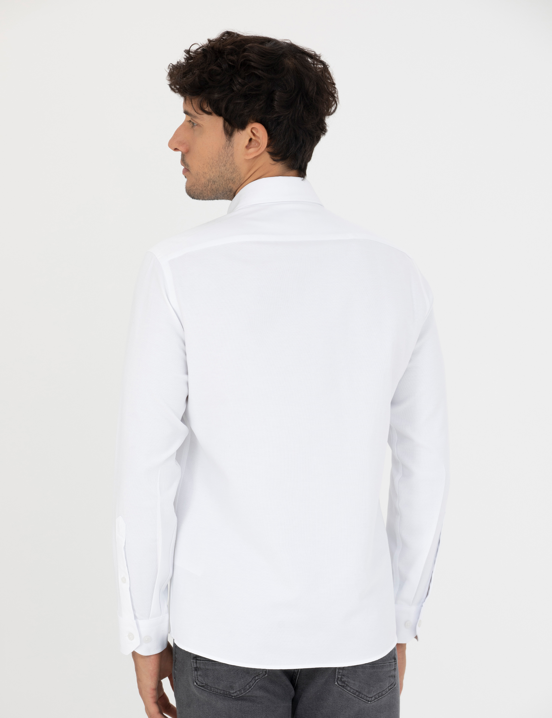 Beyaz Slim Fit Uzun Kollu Gömlek - Image 5