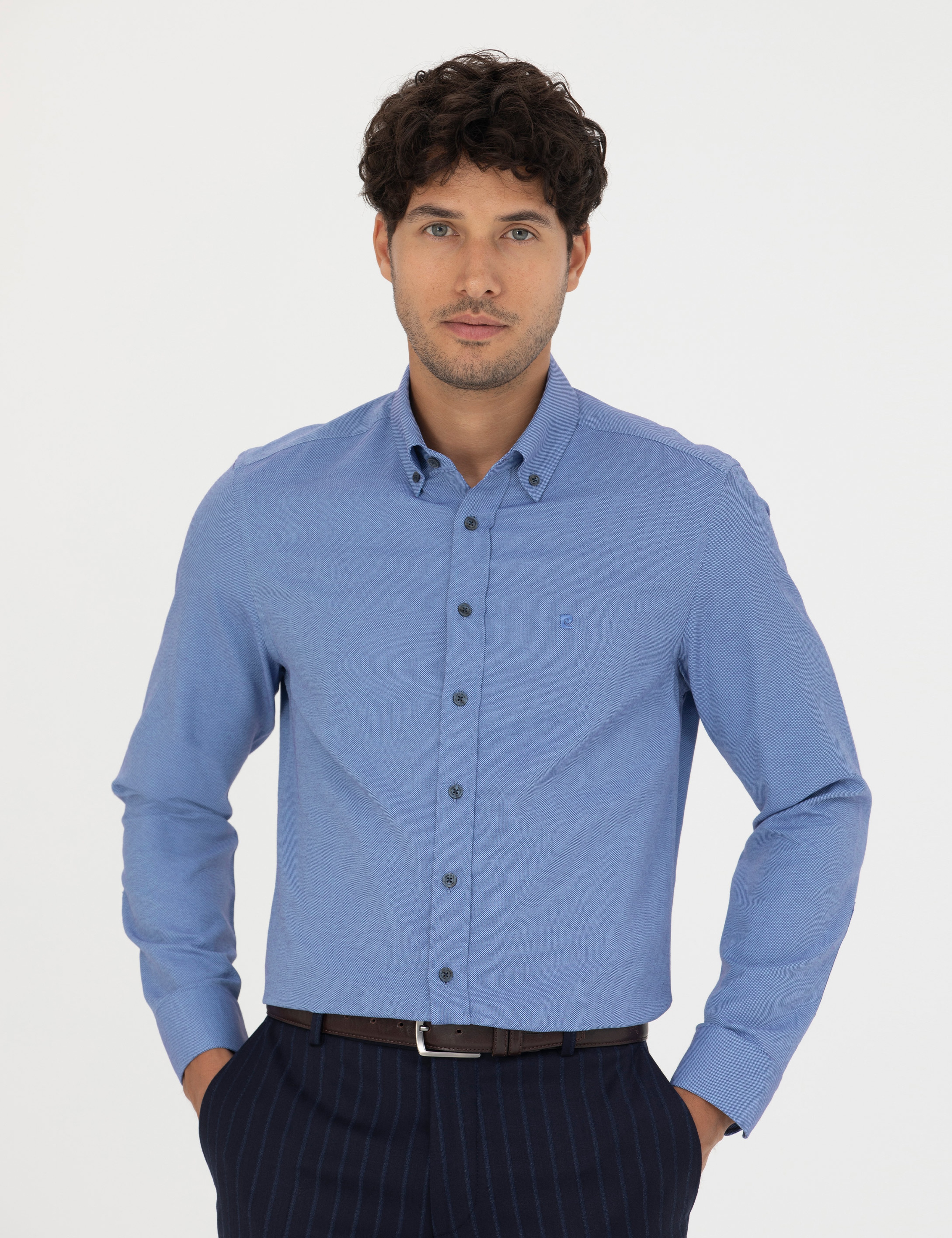 Lacivert Slim Fit Uzun Kollu Gömlek