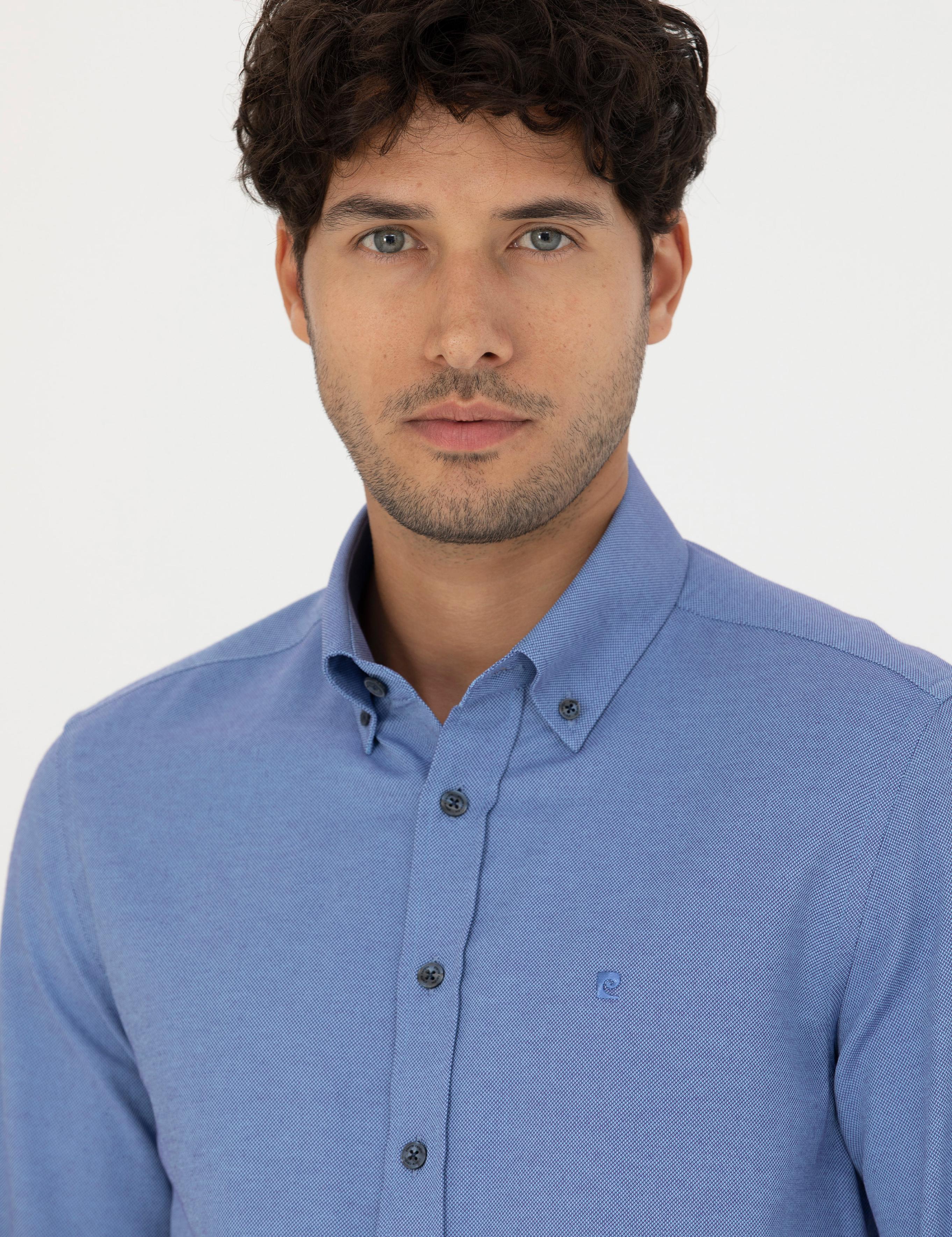 Lacivert Slim Fit Uzun Kollu Gömlek