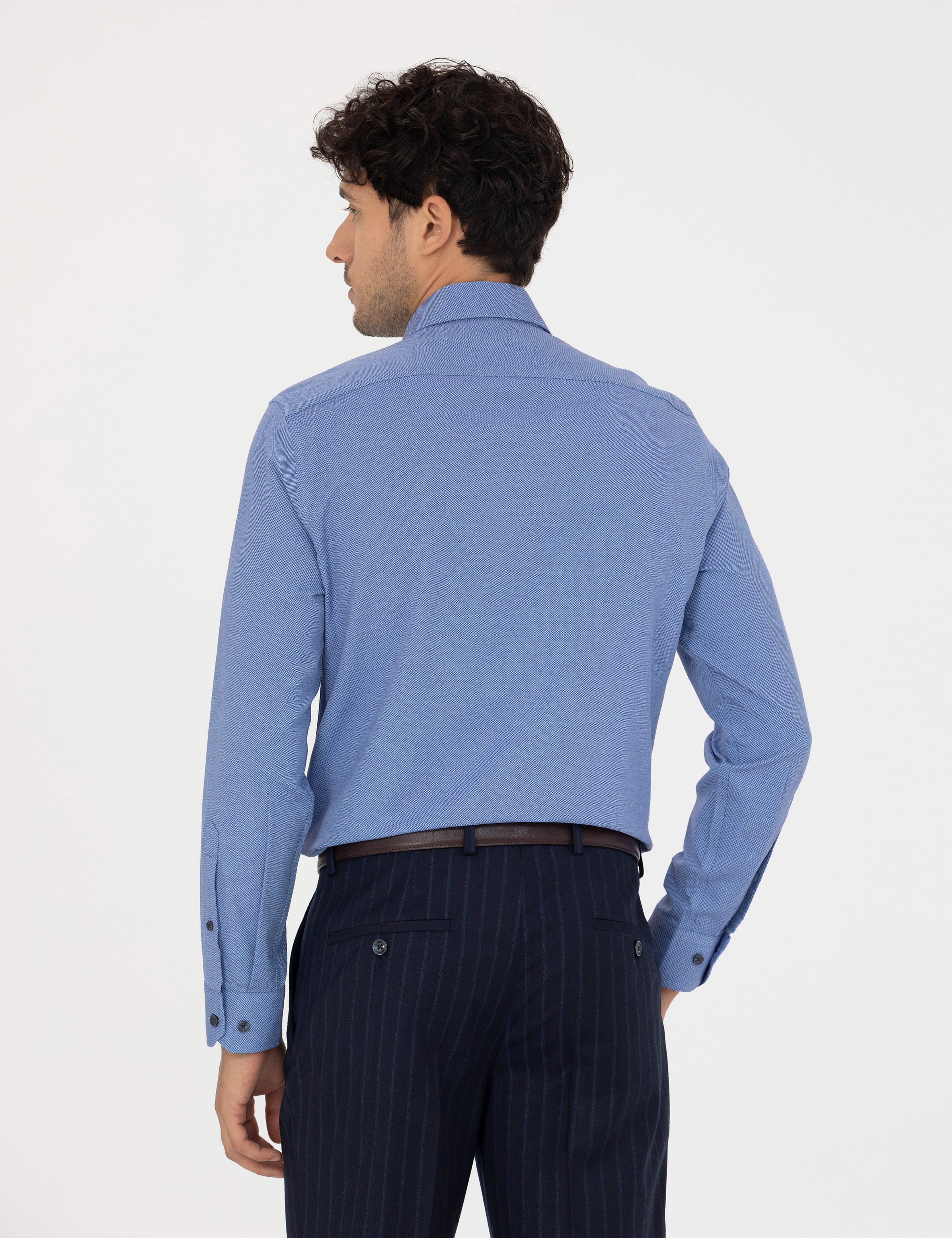 Lacivert Slim Fit Uzun Kollu Gömlek - Image 5