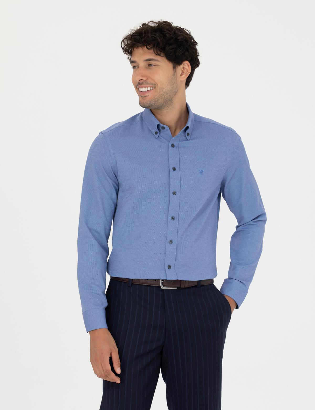 Lacivert Slim Fit Uzun Kollu Gömlek