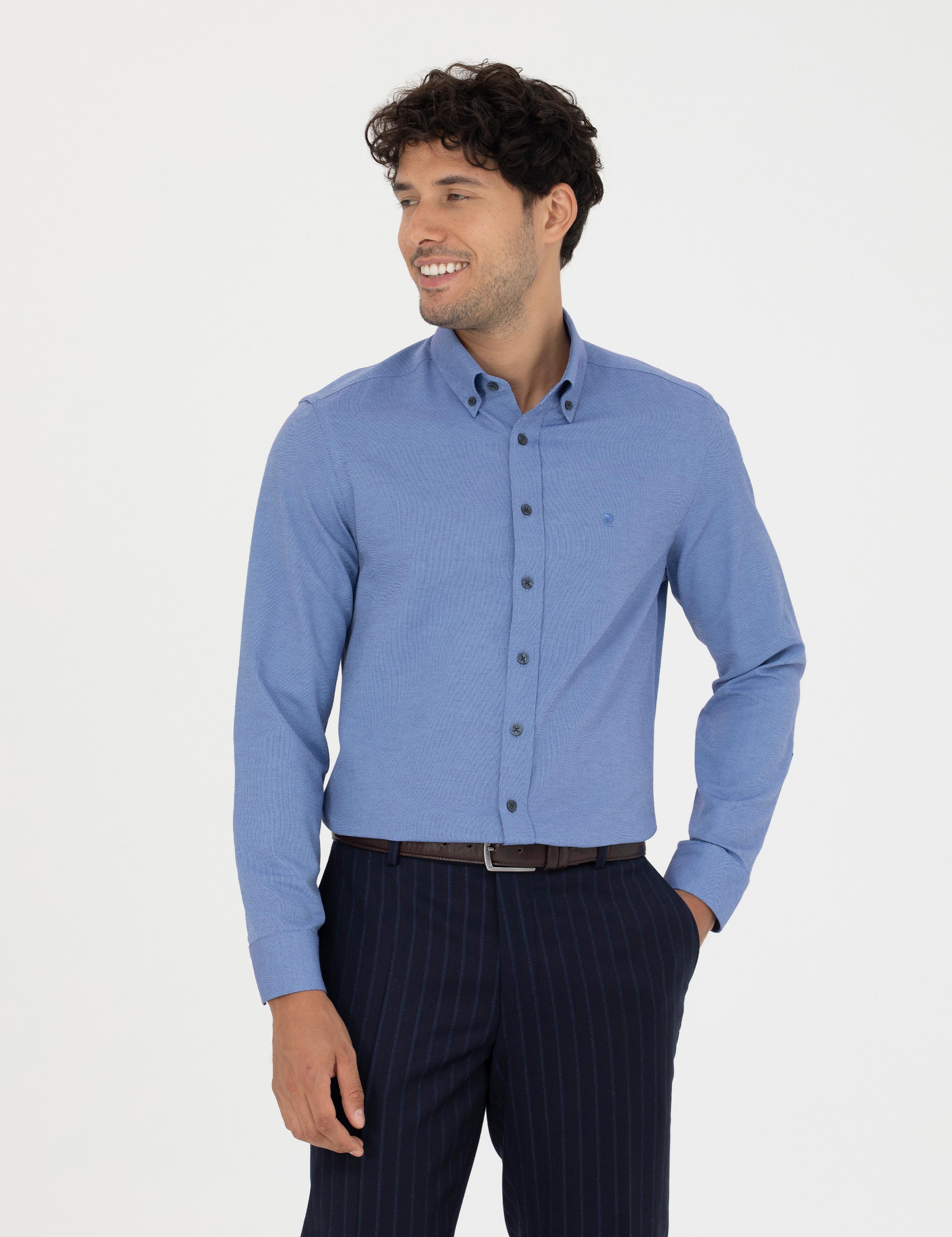 Lacivert Slim Fit Uzun Kollu Gömlek