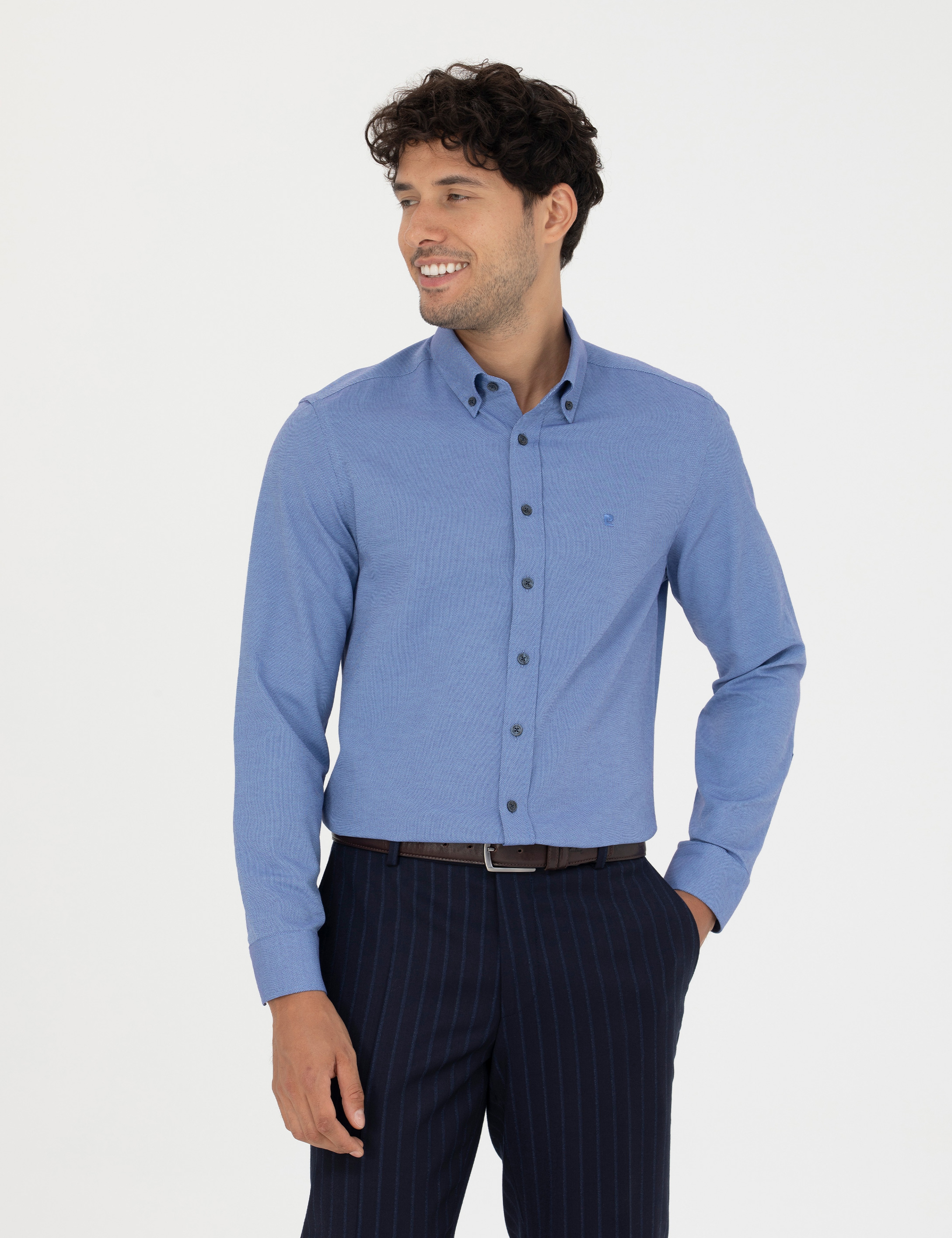 Lacivert Slim Fit Uzun Kollu Gömlek