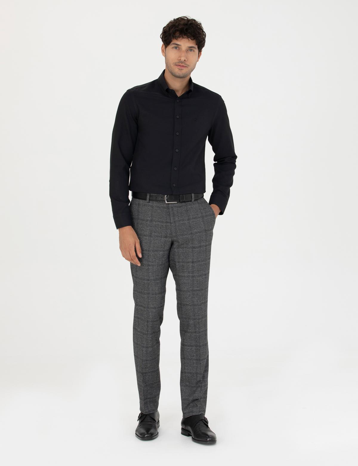 Siyah Slim Fit Uzun Kollu Gömlek - 50275815069