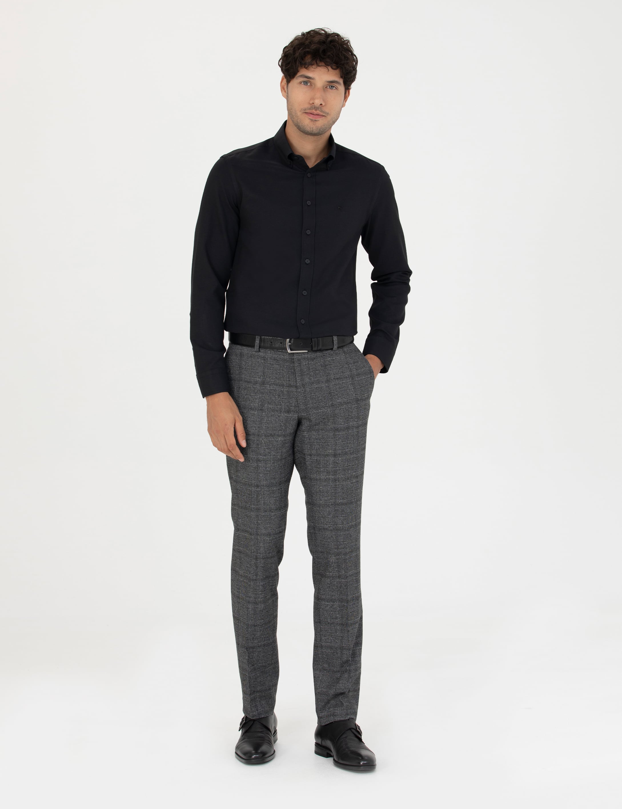 Siyah Slim Fit Uzun Kollu Gömlek - Image 4