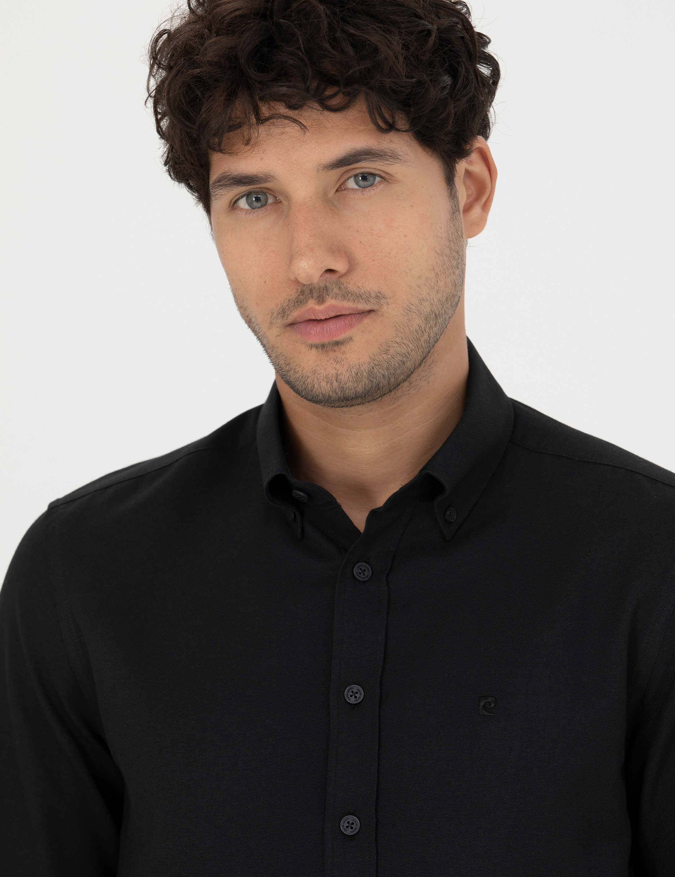 Siyah Slim Fit Uzun Kollu Gömlek - Image 2
