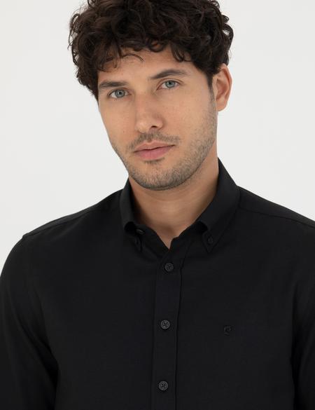 Siyah Slim Fit Uzun Kollu Gömlek - 50275815069